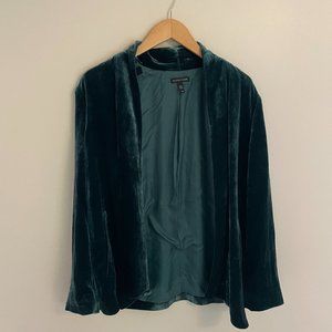 medium Eileen Fisher green velvet silk blend open cardigan jacket
